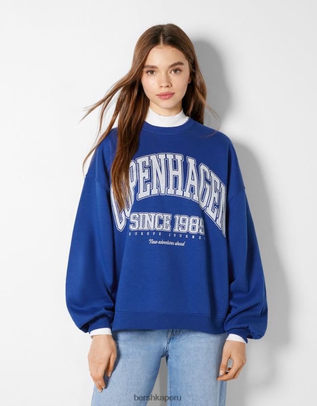 azul Bershka mujer sudadera oversize estampada 806J6B1221