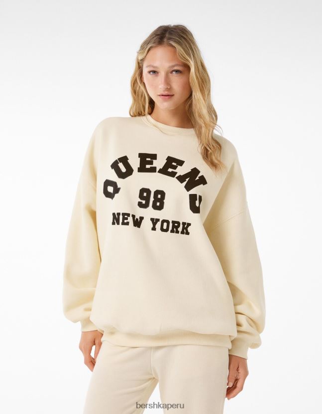 beige Bershka mujer sudadera oversize estampada 806J6B1246