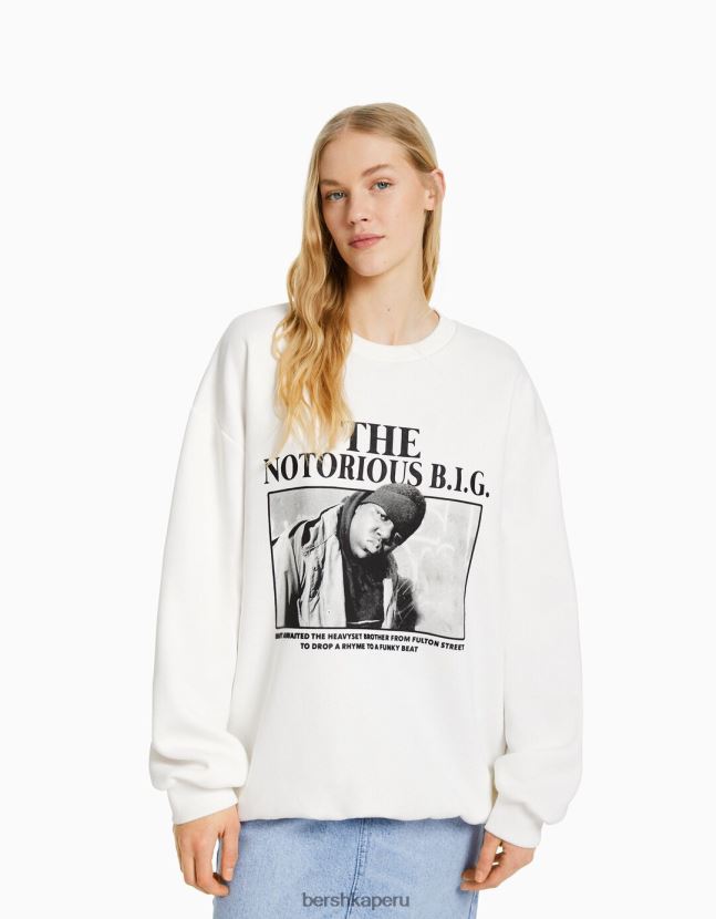 blanco Bershka mujer el notorio gran sudadera estampada 806J6B1212