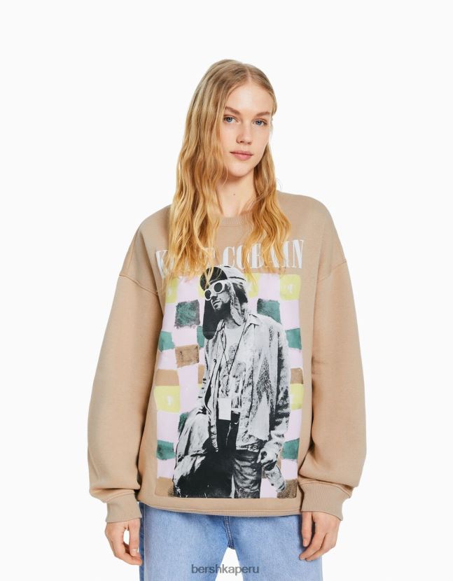 camello Bershka mujer sudadera con estampado de kurt cobain 806J6B1251