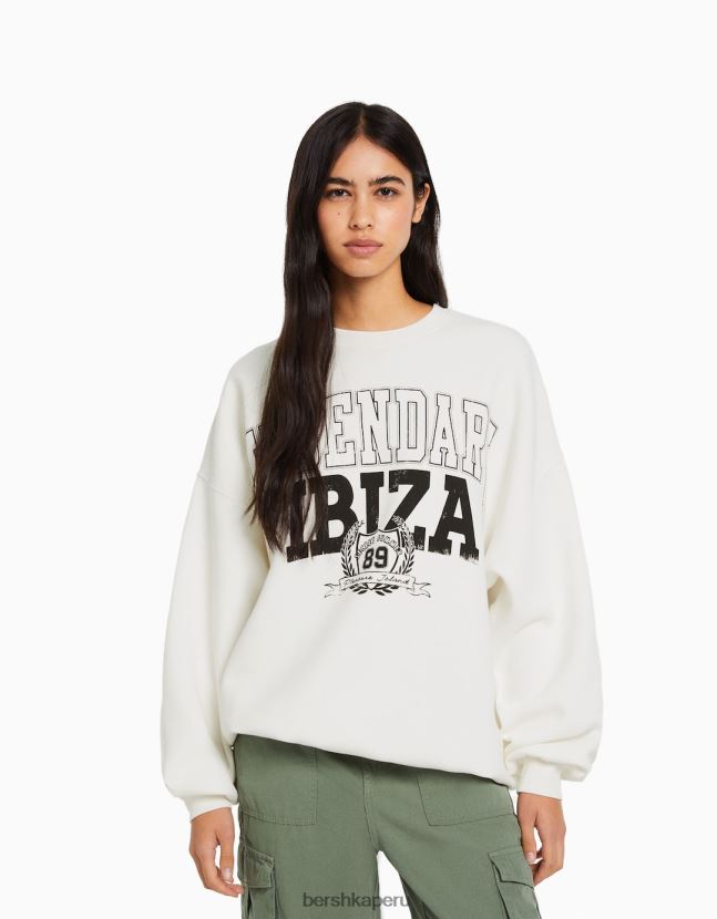 crema Bershka mujer sudadera estampada de manga larga 806J6B1237