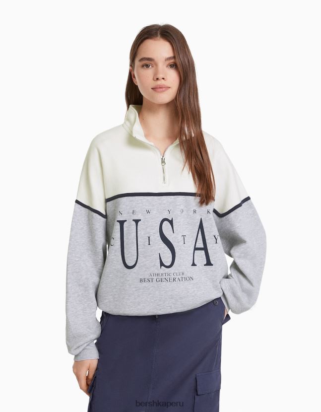 gris Bershka mujer sudadera estampada con cuello alto 806J6B1229