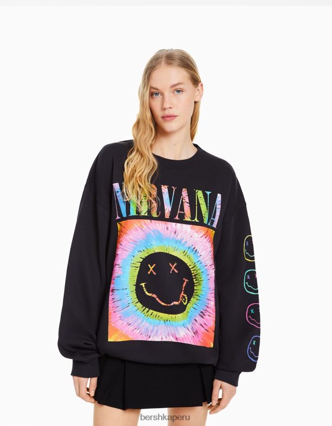 gris oscuro Bershka mujer sudadera con estampado de nirvana 806J6B1250