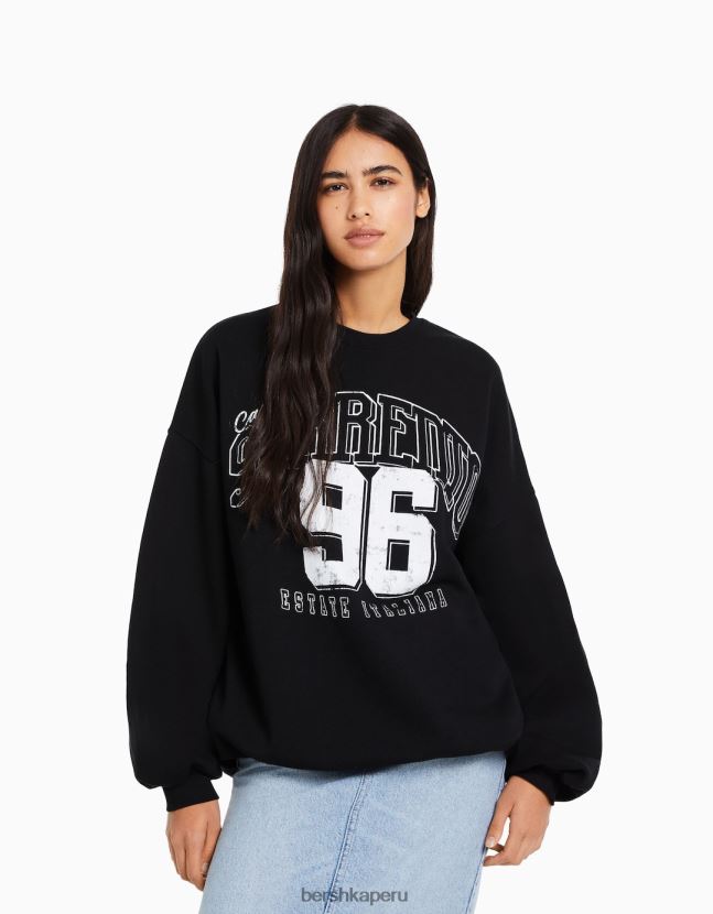 negro Bershka mujer sudadera estampada de manga larga 806J6B1236