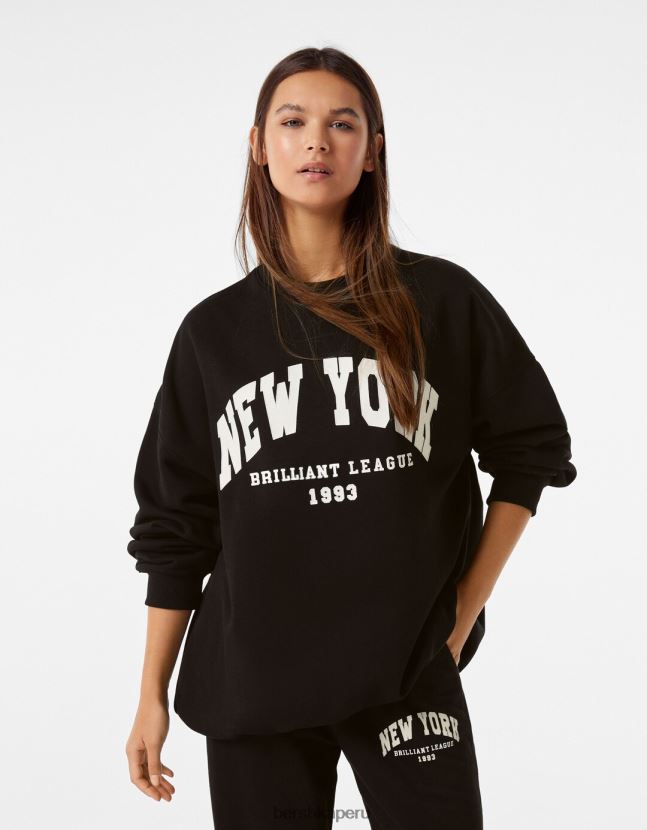 negro Bershka mujer sudadera oversize estampada 806J6B1244