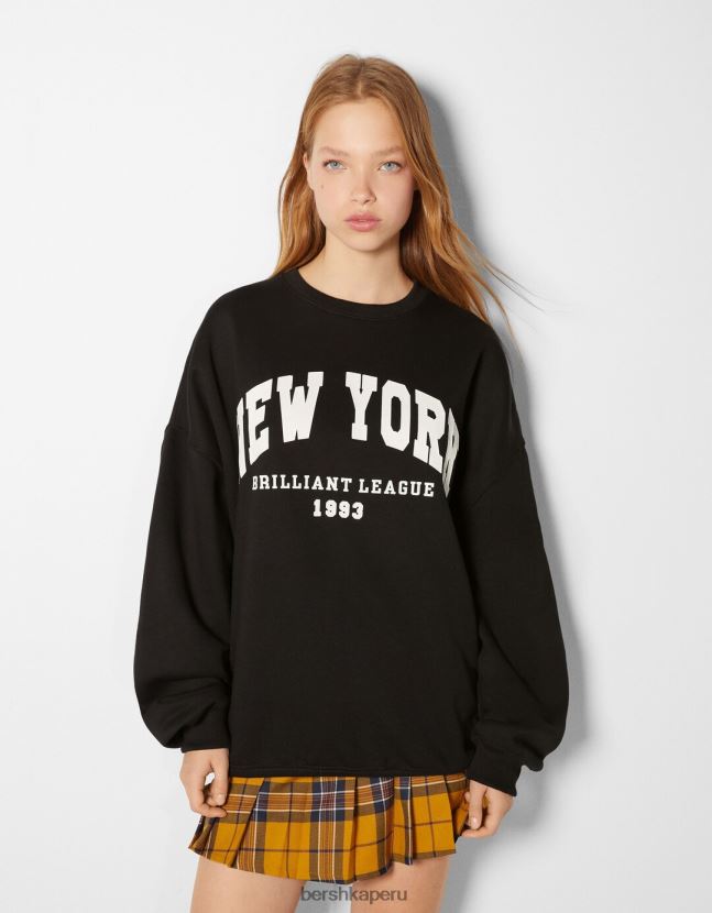 negro Bershka mujer sudadera oversize estampada 806J6B1247