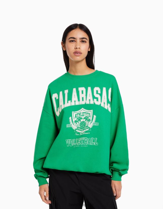 verde Bershka mujer sudadera estampada de manga larga 806J6B1235