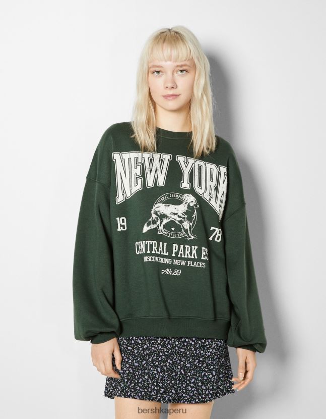 verde Bershka mujer sudadera oversize estampada 806J6B1232