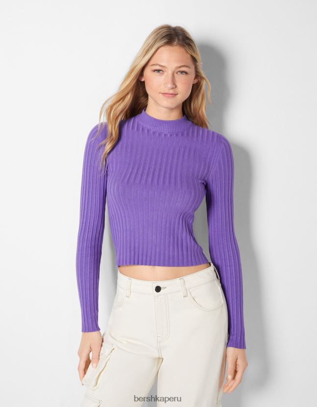 Violeta Bershka mujer jersey de canalé con cuello alzado 806J6B1025