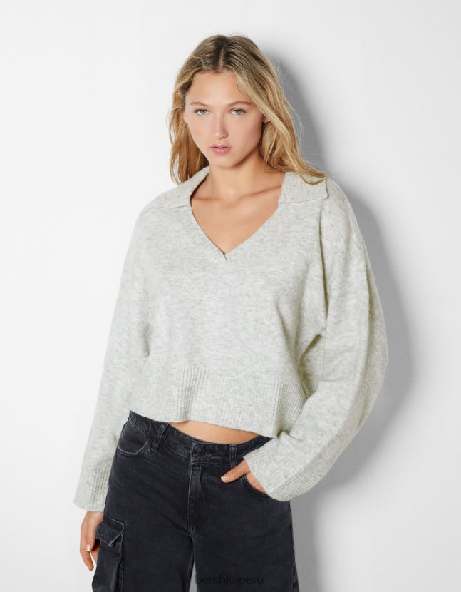 gris Bershka mujer suéter con cuello de polo 806J6B1029