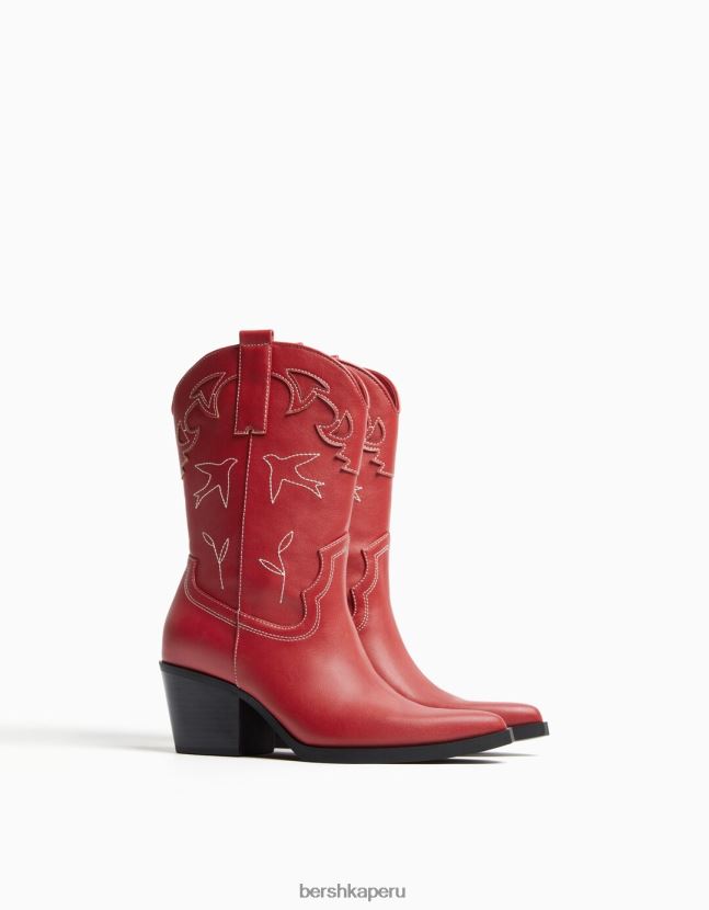 rojo Bershka mujer botas vaqueras con tacón 806J6B1915