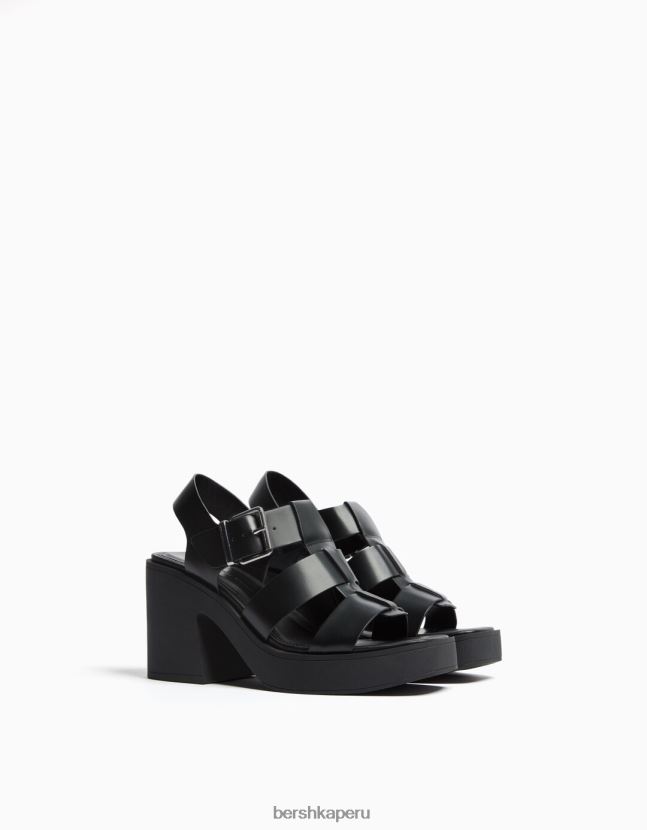 negro Bershka mujer sandalias con tacón estilo jaula 806J6B2203