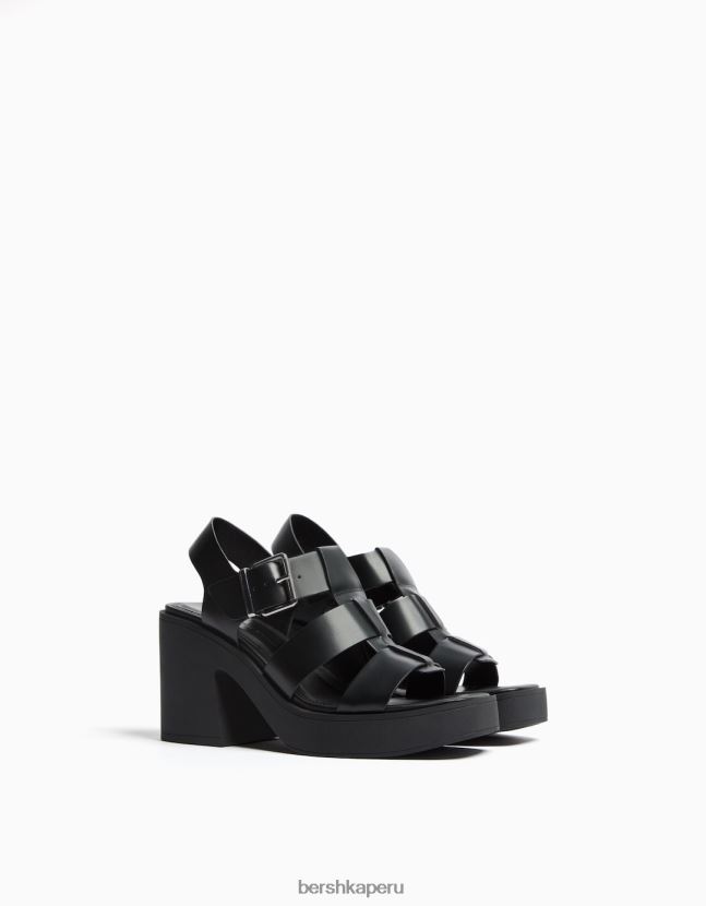 negro Bershka mujer sandalias con tacón estilo jaula 806J6B2204