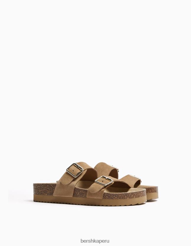 arena Bershka mujer sandalias planas con hebilla de cuero 806J6B2226