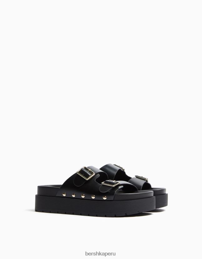 negro Bershka mujer sandalias planas plataforma hebillas 806J6B2014