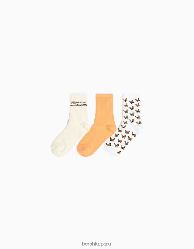 crema Bershka unisexo juego de 3 calcetines estampados 806J6B4200