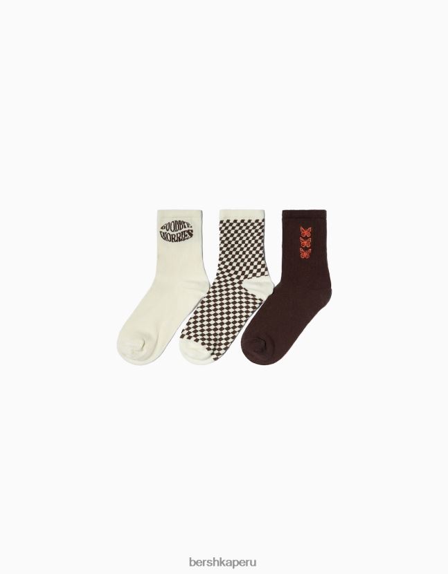 marrón Bershka unisexo Pack de 3 calcetines retro 806J6B4230