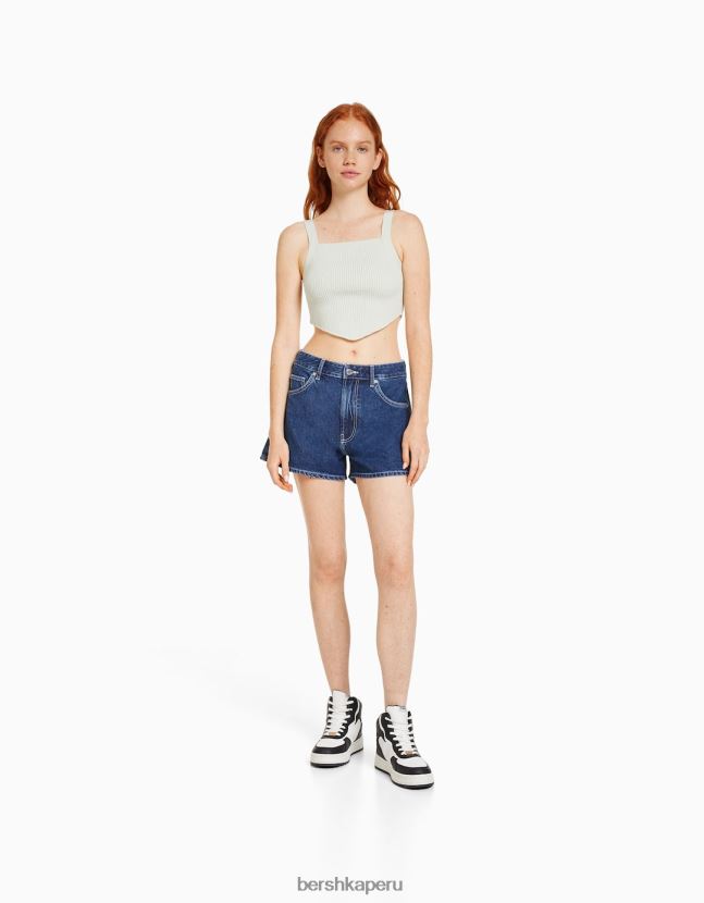 azul Bershka unisexo shorts de mezclilla mom fit 806J6B4019