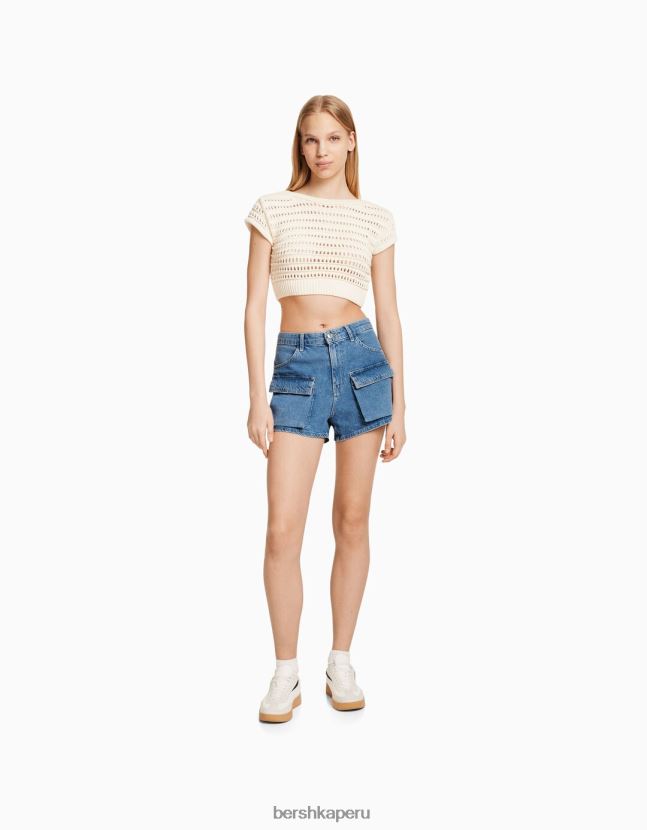 azul claro Bershka unisexo shorts de mezclilla cargo 806J6B4006