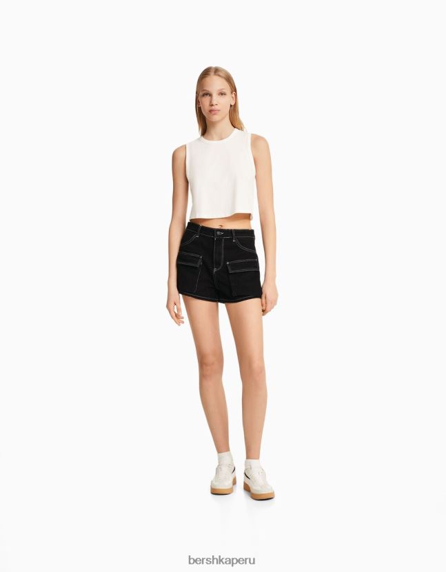 negro Bershka unisexo shorts de mezclilla cargo 806J6B4007