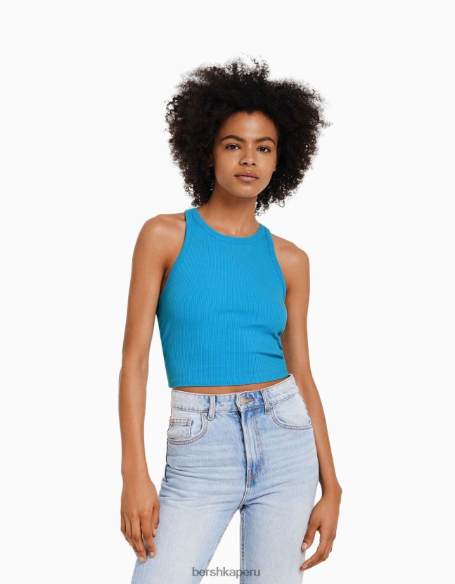 azul Bershka unisexo camiseta sin mangas de canalé 806J6B3845