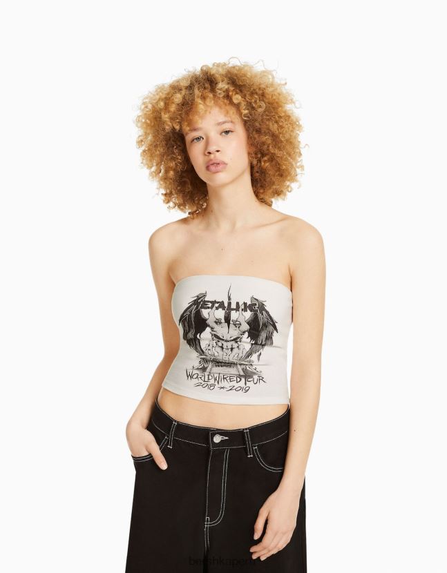 blanco Bershka unisexo top bandeau con estampado metálico 806J6B3696