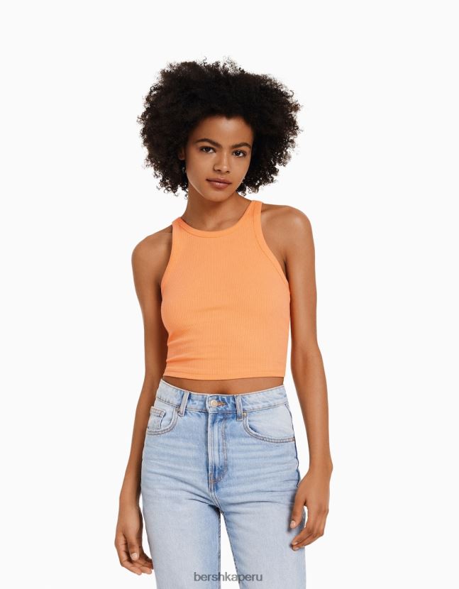 naranja Bershka unisexo camiseta sin mangas de canalé 806J6B3848