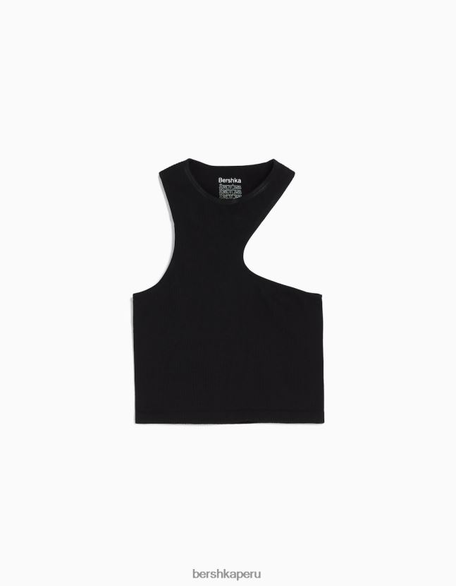 negro Bershka unisexo top asimétrico sin costuras 806J6B3844