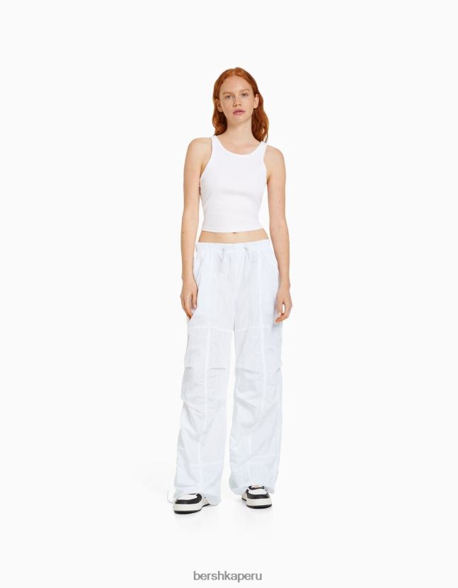 blanco Bershka unisexo pantalones de paracaídas de nailon 806J6B3893