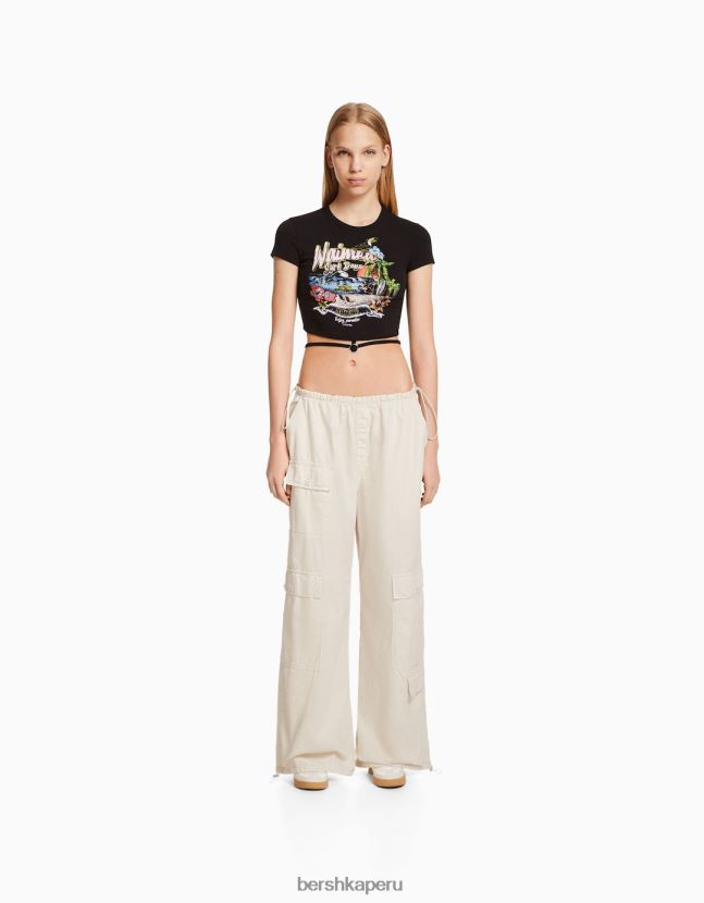 blanquecino Bershka unisexo pantalones de paracaídas de carga 806J6B3901