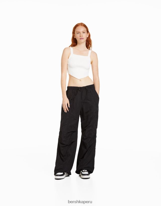 negro Bershka unisexo pantalones de paracaídas de nailon 806J6B3896