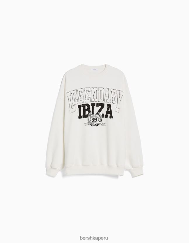 crema Bershka unisexo sudadera estampada de manga larga 806J6B4128