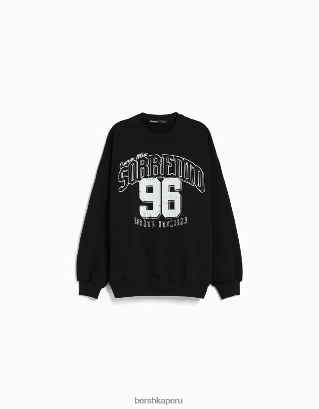 negro Bershka unisexo sudadera estampada de manga larga 806J6B4130