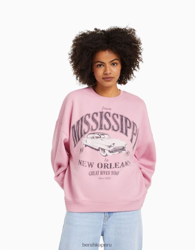 rosa Bershka unisexo sudadera oversize estampada 806J6B4116