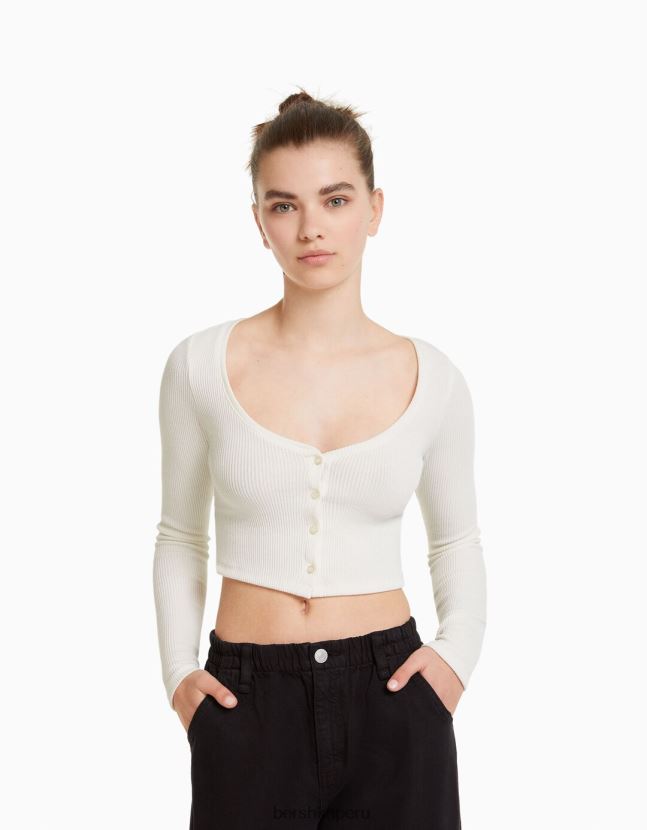 blanco Bershka unisexo cárdigan abotonado 806J6B4141