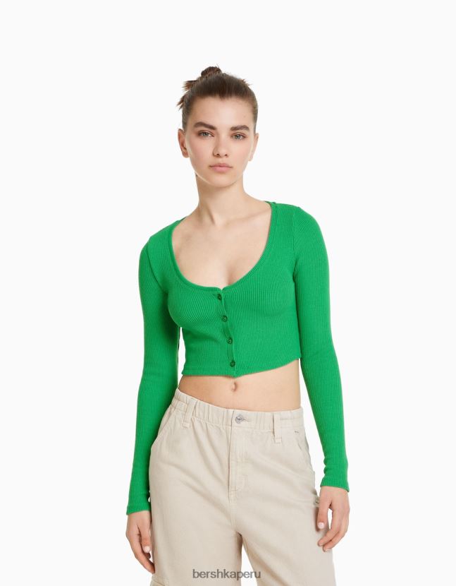 verde Bershka unisexo cárdigan abotonado 806J6B4142