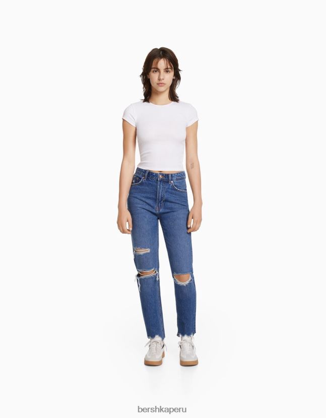 azul Bershka unisexo vaqueros mom rotos 806J6B3951