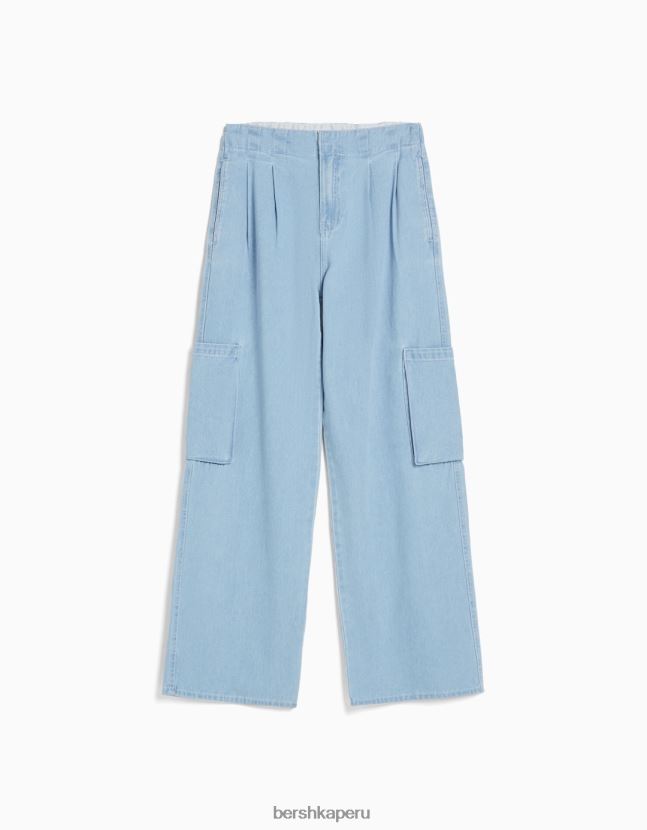 azul claro Bershka unisexo vaqueros cargo con pliegues 806J6B3933