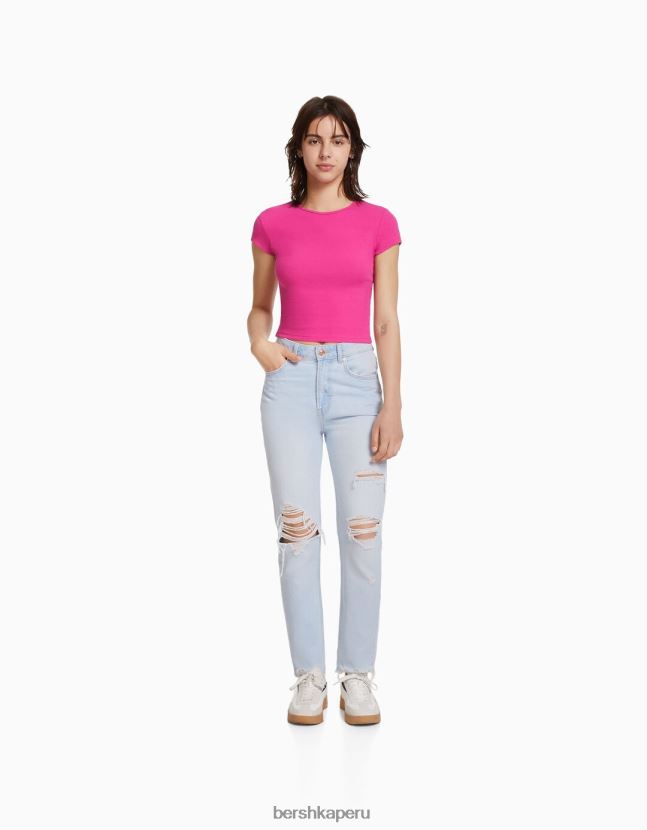 azul claro Bershka unisexo vaqueros mom rotos 806J6B3949