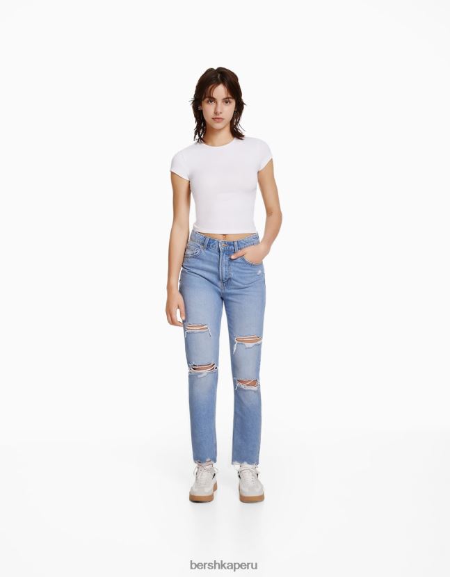 azul claro Bershka unisexo vaqueros mom rotos 806J6B3950