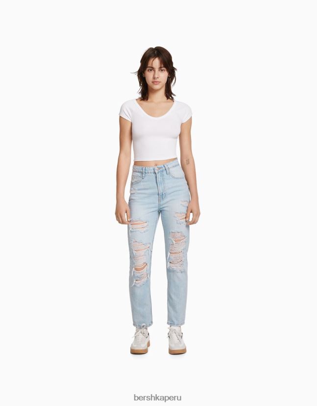 azul claro Bershka unisexo vaqueros mom rotos 806J6B3984