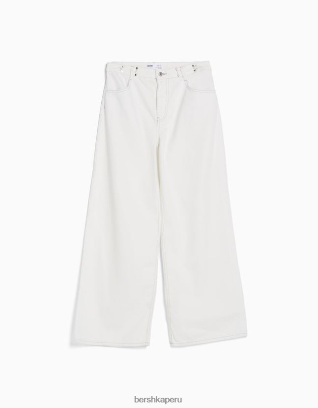 blanco Bershka unisexo vaqueros anchos con cinturilla ajustable 806J6B3966