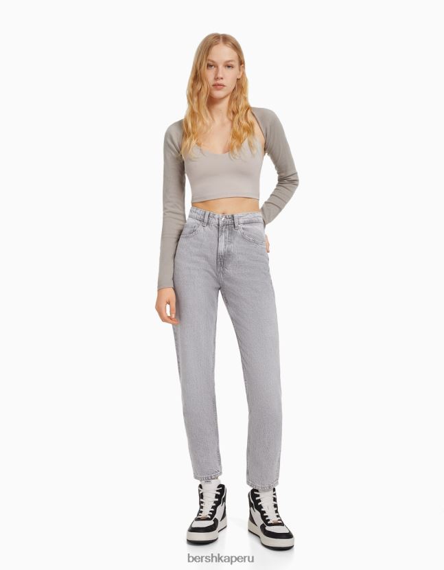 gris Bershka unisexo vaqueros de mamá 806J6B3937