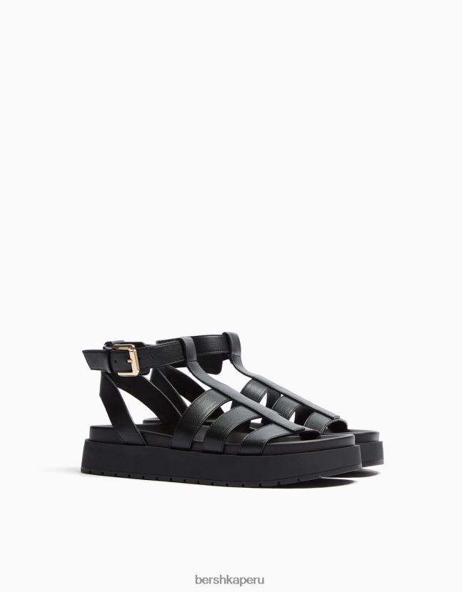 negro Bershka unisexo sandalias planas con diseño de jaula 806J6B4168