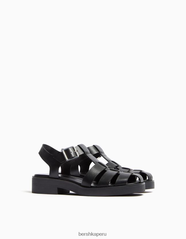 negro Bershka unisexo sandalias planas con diseño de jaula 806J6B4170